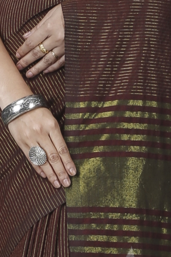 Brown Blended Cotton Tama Hand Loom Saree (1202)